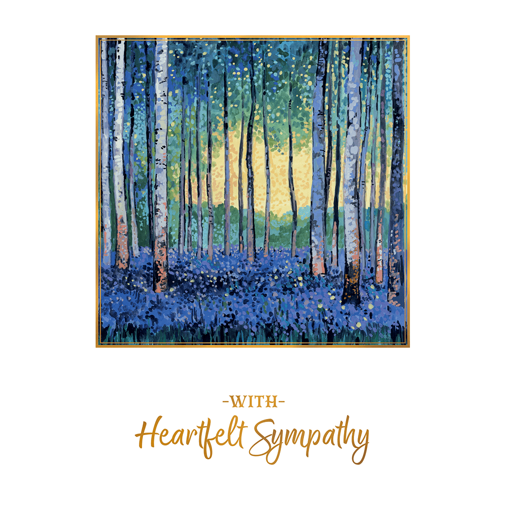 Birch Forest sympathy card by Cardmore featuring a peaceful woodland scene for expressing condolences.